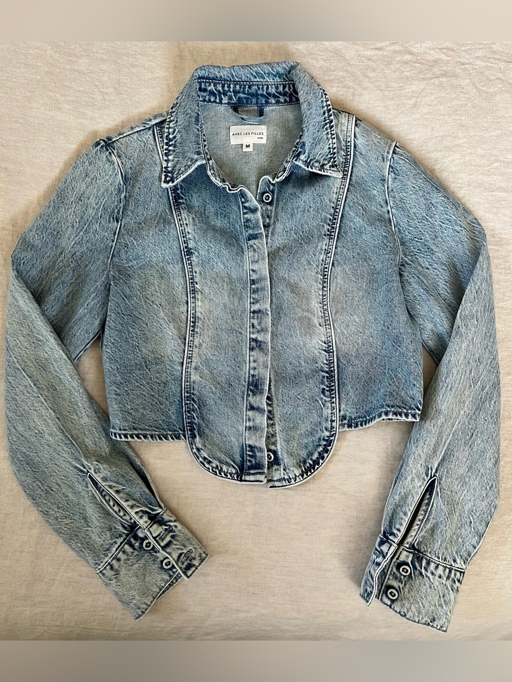Avec Les Filles Cropped Denim Shirt